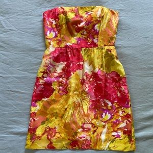 J Crew Silk Strapless Floral Dress